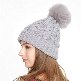 Skullies & Beanies Women Cable Knit Beanie Hat Winter Warm Pom Pom Cap Hats - Light Gray - C818608MM0W $19.91