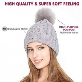 Skullies & Beanies Women Cable Knit Beanie Hat Winter Warm Pom Pom Cap Hats - Light Gray - C818608MM0W $19.91