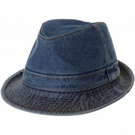 Fedoras Denim Fedora Hat Plain Stitch Washed Short Brim DW6646 - Darkblue - CD1822433CA $36.34