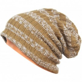 Skullies & Beanies Unisex Beanie Hat Slouchy Knit Cap Skullcap Stripe Baggy Style 1009 - Khaki - CL128MYZFST $8.86
