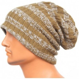 Skullies & Beanies Unisex Beanie Hat Slouchy Knit Cap Skullcap Stripe Baggy Style 1009 - Khaki - CL128MYZFST $8.86