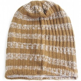 Skullies & Beanies Unisex Beanie Hat Slouchy Knit Cap Skullcap Stripe Baggy Style 1009 - Khaki - CL128MYZFST $8.86