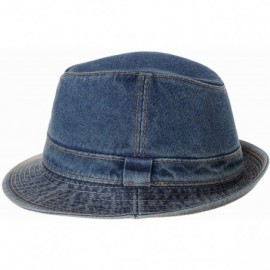 Fedoras Denim Fedora Hat Plain Stitch Washed Short Brim DW6646 - Darkblue - CD1822433CA $36.34