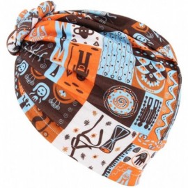 Skullies & Beanies Women Pleated Twist Turban African Printing India Chemo Cap Hairwrap Headwear - Geometric Orange - CW18A4O...