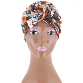 Skullies & Beanies Women Pleated Twist Turban African Printing India Chemo Cap Hairwrap Headwear - Geometric Orange - CW18A4O...