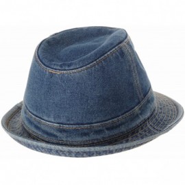 Fedoras Denim Fedora Hat Plain Stitch Washed Short Brim DW6646 - Darkblue - CD1822433CA $36.34