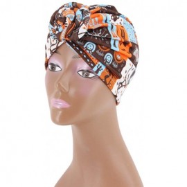 Skullies & Beanies Women Pleated Twist Turban African Printing India Chemo Cap Hairwrap Headwear - Geometric Orange - CW18A4O...