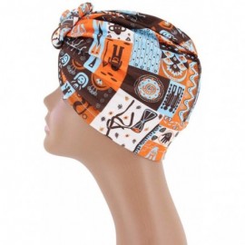 Skullies & Beanies Women Pleated Twist Turban African Printing India Chemo Cap Hairwrap Headwear - Geometric Orange - CW18A4O...