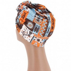 Skullies & Beanies Women Pleated Twist Turban African Printing India Chemo Cap Hairwrap Headwear - Geometric Orange - CW18A4O...