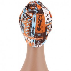 Skullies & Beanies Women Pleated Twist Turban African Printing India Chemo Cap Hairwrap Headwear - Geometric Orange - CW18A4O...