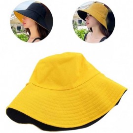 Sun Hats Women Reversible UV Sun Protection Bucket Hat Wide Brim Cap - Yellow - C518W9H3U9S $10.21