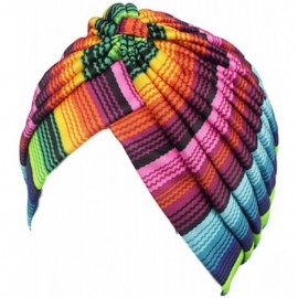 Sun Hats Women Turban Hat Hair Wrap African Jersey Magic Headband Turbans Headwrap Bohemian Boho Chemo Cap - Wave Rainbow - C...