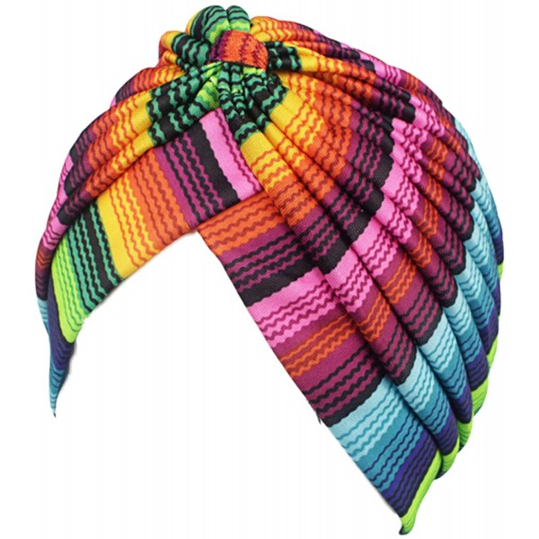 Sun Hats Women Turban Hat Hair Wrap African Jersey Magic Headband Turbans Headwrap Bohemian Boho Chemo Cap - Wave Rainbow - C...