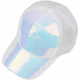 Baseball Caps Women Adjustable Sequin Bling Tennis Baseball Cap Sun Cap Hat - Wh - CF196SZRSC5 $9.40