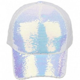 Baseball Caps Women Adjustable Sequin Bling Tennis Baseball Cap Sun Cap Hat - Wh - CF196SZRSC5 $9.40