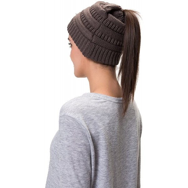 Skullies & Beanies Women Cable Knit BeanieTail Messy Bun Ponytail Cap Warm Winter Beanie Hat - Dark Grey - CL18WNRHDDT $8.52