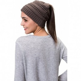 Skullies & Beanies Women Cable Knit BeanieTail Messy Bun Ponytail Cap Warm Winter Beanie Hat - Dark Grey - CL18WNRHDDT $8.52