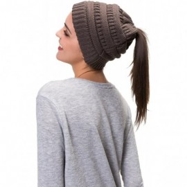 Skullies & Beanies Women Cable Knit BeanieTail Messy Bun Ponytail Cap Warm Winter Beanie Hat - Dark Grey - CL18WNRHDDT $8.52