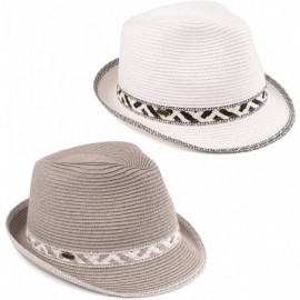 Fedoras UPF50+ Adjustable Multicolor Woven Pattern Short Brim Fedora Hat - 2 Pack - White & Grey - CP18R33RN4H $31.78