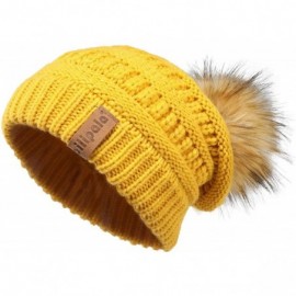 Skullies & Beanies Womens Winter Knit Beanie Hat Slouchy Warm Pom Pom Hat Faux Fur Caps for Women Ladies Girls - CV18YR749OZ ...