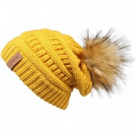 Skullies & Beanies Womens Winter Knit Beanie Hat Slouchy Warm Pom Pom Hat Faux Fur Caps for Women Ladies Girls - CV18YR749OZ ...