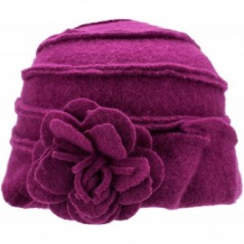 Berets Solid Color 1920s Womens 100% Wool Flower Winter Bucket Cap Beret Hat A376 - Dark Purple - CO12N1J7VBG $16.99