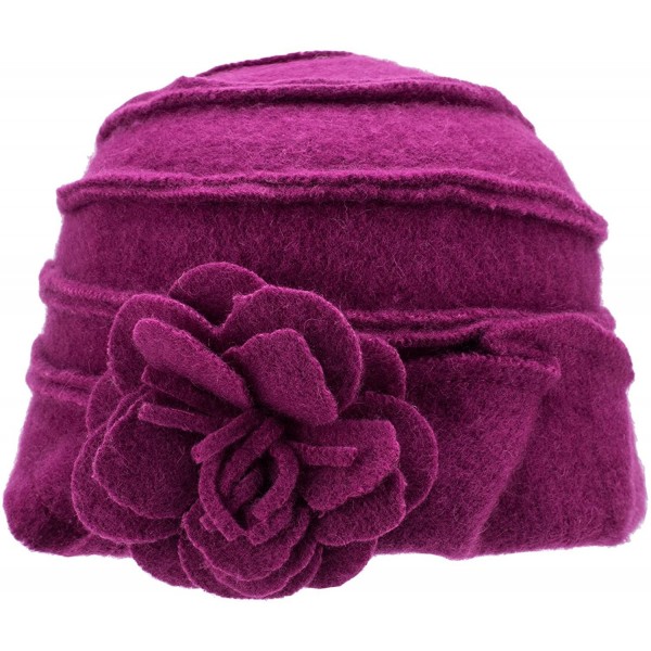 Berets Solid Color 1920s Womens 100% Wool Flower Winter Bucket Cap Beret Hat A376 - Dark Purple - CO12N1J7VBG $16.99