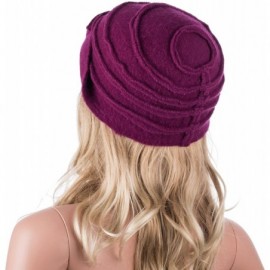 Berets Solid Color 1920s Womens 100% Wool Flower Winter Bucket Cap Beret Hat A376 - Dark Purple - CO12N1J7VBG $16.99