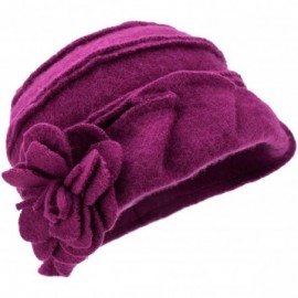 Berets Solid Color 1920s Womens 100% Wool Flower Winter Bucket Cap Beret Hat A376 - Dark Purple - CO12N1J7VBG $16.99