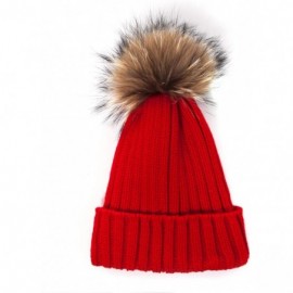 Skullies & Beanies Big Fur Pom Pom Hat - Winter Knit hat for Women Thick Warm Caps Skullies Beanies AH62 - Red 62r Liner - CW...