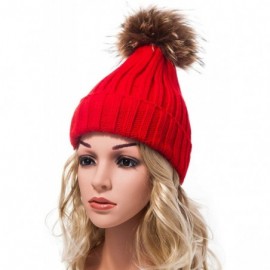 Skullies & Beanies Big Fur Pom Pom Hat - Winter Knit hat for Women Thick Warm Caps Skullies Beanies AH62 - Red 62r Liner - CW...