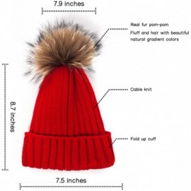 Skullies & Beanies Big Fur Pom Pom Hat - Winter Knit hat for Women Thick Warm Caps Skullies Beanies AH62 - Red 62r Liner - CW...