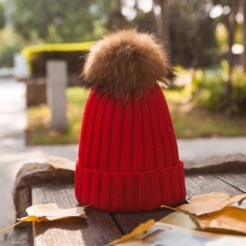 Skullies & Beanies Big Fur Pom Pom Hat - Winter Knit hat for Women Thick Warm Caps Skullies Beanies AH62 - Red 62r Liner - CW...