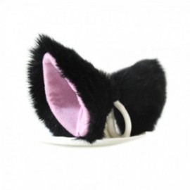 Headbands Cat Long Fur Ears Hair Clip Headwear Headband Cosplay Halloween Costume Orecchiette(Black with Pink inside) - CC126...
