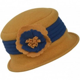 Bucket Hats Two-Tone Retro Womens Wool Warm Flower Band Dress Bucket Cloche Cap Hat A217 - Yellow - CV11NG5TNZL $11.17