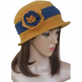 Bucket Hats Two-Tone Retro Womens Wool Warm Flower Band Dress Bucket Cloche Cap Hat A217 - Yellow - CV11NG5TNZL $11.17