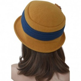 Bucket Hats Two-Tone Retro Womens Wool Warm Flower Band Dress Bucket Cloche Cap Hat A217 - Yellow - CV11NG5TNZL $11.17