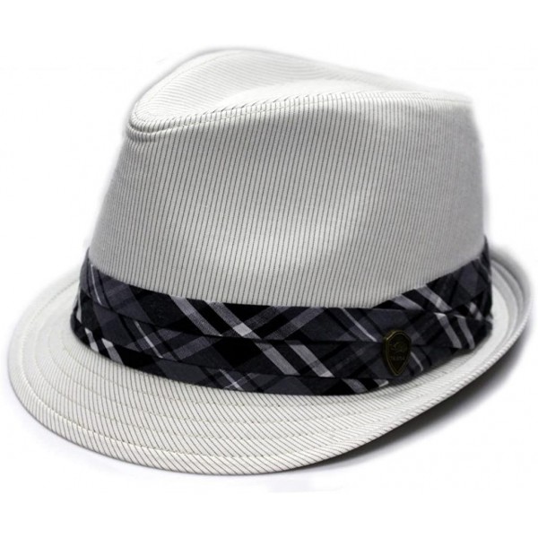 Fedoras Pmt580 Pin Stripe with Plaid Band Fedora - Light Grey - CT11E3XSFAN $18.05