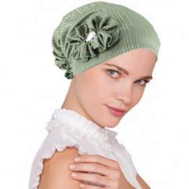 Skullies & Beanies Josie Turban Chemo Cancer Hat Scarf with Rhinestone Flower - 03 - Polyester Ribbed Sage Green - CW18Q6QQOD...