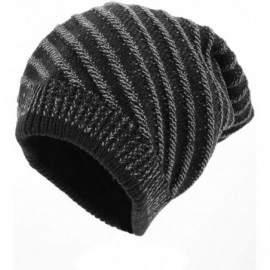 Skullies & Beanies Man Textured Design Stripes Pattern Stretchy Knitted Beanie Hat - Black - CL11KCWTMON $10.29