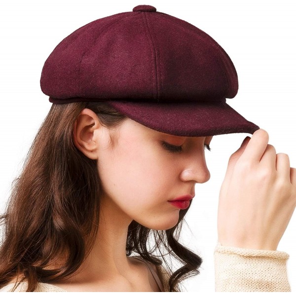 Newsboy Caps Women's Newsboy Cap Paperboy Hat Winter Wool Beret Hat Cabbie Fiddler Hat - Wine Red - CQ18EZMH9YQ $20.78