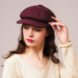 Newsboy Caps Women's Newsboy Cap Paperboy Hat Winter Wool Beret Hat Cabbie Fiddler Hat - Wine Red - CQ18EZMH9YQ $20.78