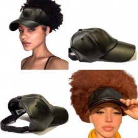 Baseball Caps Natural Hair Backless Cap - Satin Lined Baseball Hat for Women - Black Leather - C9195HGSOR9 $24.48
