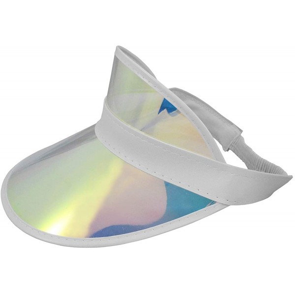 Visors Tennis Beach Colored Plastic Clear Sun Bingo Vegas Dealer Golf Casino Visor Hat - Silver Iridescent - CA18QA9R8CK $12.86