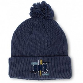 Skullies & Beanies Winter Pom Pom Beanie for Men & Women EMT Paramedic First Response Embroidery - Navy - CF18ZH6I98L $11.41