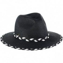 Sun Hats Two Tone Braided Trim Paper Woven Panama Fedora Summer Sun Hat - Black - C417YIX69DD $9.99