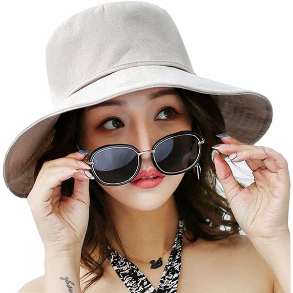 Sun Hats Womens Summer Foldable Cotton - Beige - CO18CY8NC2M $14.43