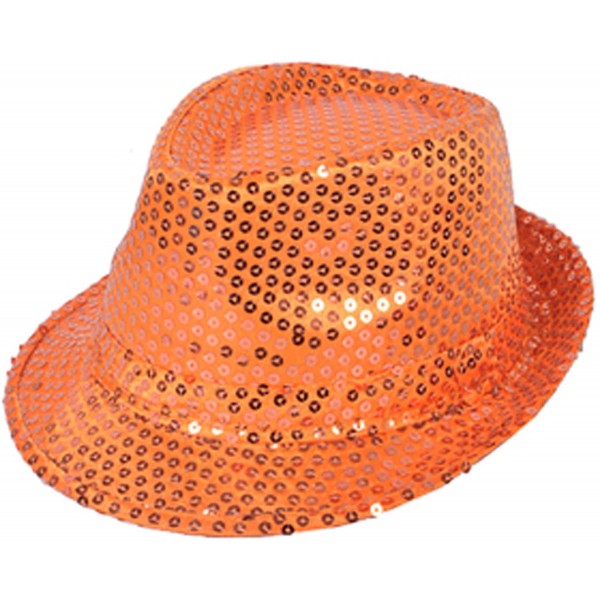 Fedoras Solid Color Sequins Fedora Hat - Orange - CO11DNXCEQ1 $11.43