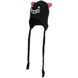 Skullies & Beanies Adult's Fun Animal Knitted Winter Beanie Hat w/Ear Flaps - Black Cat - CW185RIKM4G $15.51