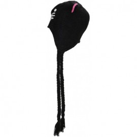 Skullies & Beanies Adult's Fun Animal Knitted Winter Beanie Hat w/Ear Flaps - Black Cat - CW185RIKM4G $15.51